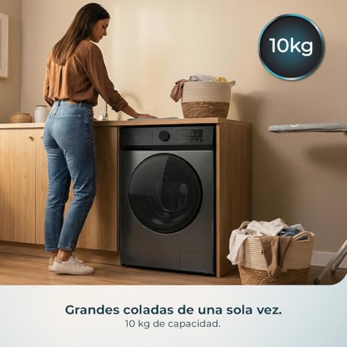 Lavadora Carga Frontal 10Kg Bolero DressCode 10450 Inverter Steel, 1400 rpm, 16 programas, Clase A-10%, Motor Inverter Plus, Allergy Care, Pearl Drum, Función Silence, Stop&Go, KidLock, Steel
