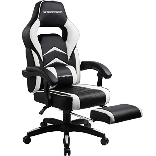 GTPOFFICE Gaming Chair Racing Style Office Ergonomic Conference Executive Manager Work Chair Leather High Back Adjustable Swivel Computer Desk Task Chair Tilt E-Sports Chair â€¦ (White-39)