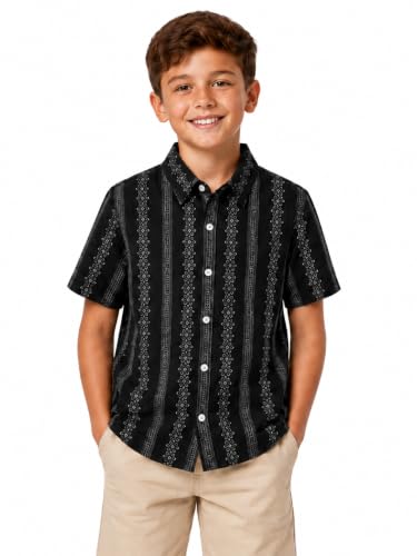 Weecreeture Boys Button Down Hawaiian Shirt, Embroidered-Look Stripes at Amazon
