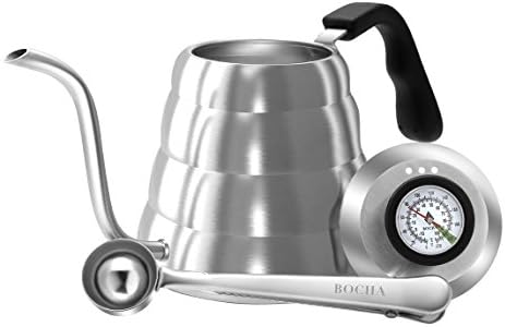 BOCHA 1.2 Liter Pour Over Drip Coffee & Tea Kettle, Stainless Steel With Built In Thermometer & Gooseneck Spout