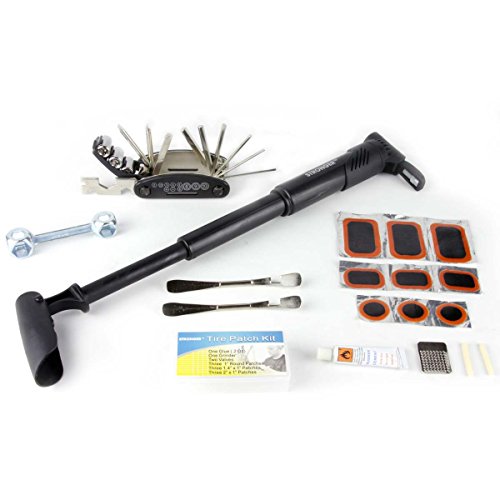 LB1 High Performance Bicycle Bike Repair Tool Kit with 29 Bicycle Tools, Tire Pump, Tire Patches, Tire Levers, Hanging Bag Bicycle Cycling Maintenance Tool Set