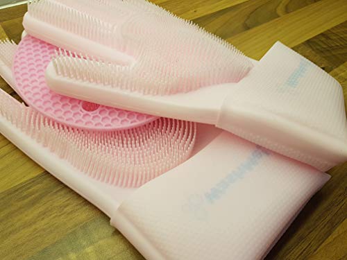 WashMe! Magic Silicone Gloves with Wash Scrubber, 1 Pair of Cleaning Gloves for Dishwashing, Pet Bathing, Bathroom & Car Cleaning, Reusable & Heat Resistant Dishwashing Gloves (13.8 inches, XL)
