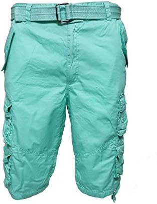 URBANMANIA Men's Hipster Hip Hop 9 Pocket 100% Twill Cargo Short W/Belt (38, MINT)