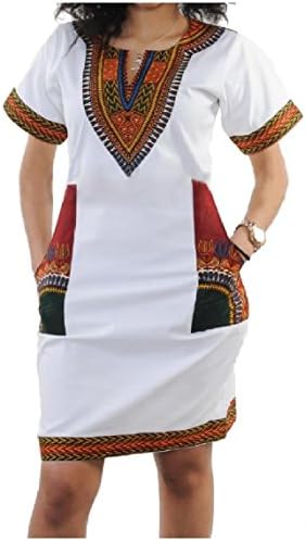 Nicelly Women Floral V Neck African Short-Sleeve Ethnic Style Traditional Dashiki Zipper Bodycon Mid Hip Dresses