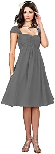 MaliaDress Short Cap Sleeves Chiffon Evening Bridesmaid Dress Prom Gown M274LF Gray US8