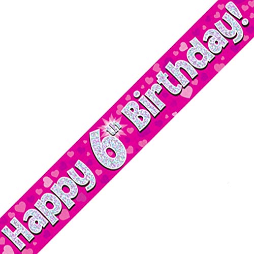 British Ballet® 6th Birthday Banner Pink (2.7m x 13cm) • Sparkling Party Decoration • Age 6 Foil Pennant • 3 x 90cm Banners • Indoor & Outdoor Use • Pink Banner for little Girls & Boys