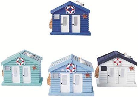 (X1) - One Supplied - Beach Hut Small Lidded Trinket Box - Colours Vary - Blue, White, Green, Light Blue - 8 cm