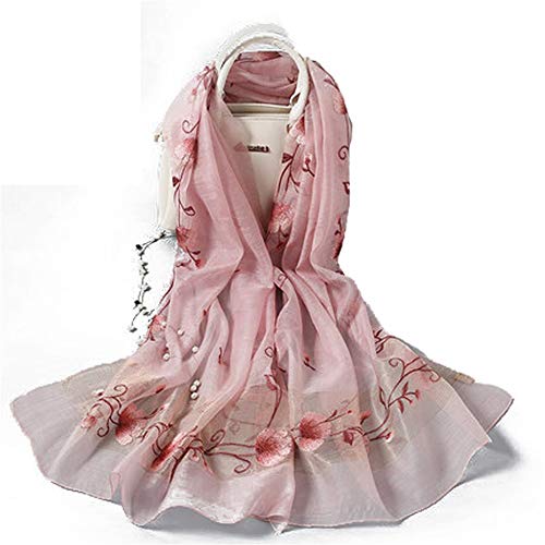 Dual-use sunscreen scarf ladies long embroidery flower silk scarf shawl shawl, Bean powder