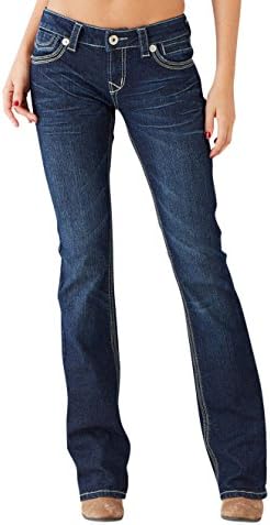 Alloy Apparel Women's Rocker Stitch Pocket Bootcut Jean 11 32 Dark Blue Denim