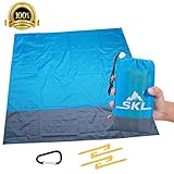 Outdoor Beach Blanket Sand Free Beach Blanket Extra Large Oversized 10’X 9′ for 8 Adults Beach Mat, Big & Compact Sand Proof Mat Quick Drying, Lightweight & Durable with 4 Stakes & 4 Corner Pockets