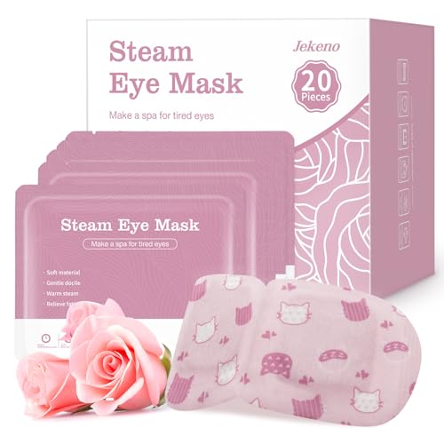 Jekeno Steam Eye Mask, 20 Packs Eye Masks for Dry Eyes, 40-60 Minutes Self Moist Warm Compress Heated Disposable Mask for Sleep, Spa Relaxing Trip Gifts, Travel Essentials for Women Men