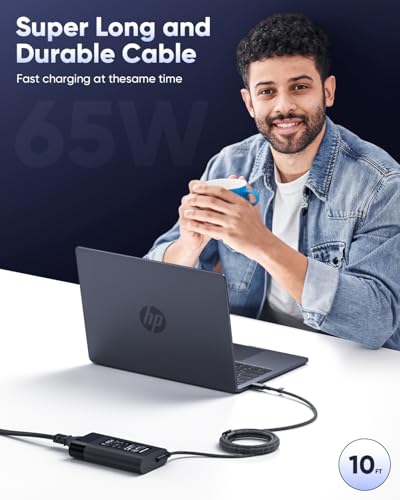 New Slim HP 65W Laptop Charger USB C for HP 45W Type C Power Adapter EliteBook Elite Spectre X360 X2 830 1030 1040 Envy 11 13 14 15 ProBook 430 G6 G7 G8 Chromebook Pavilion,10FT,With UK Power Cable