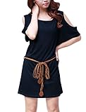 Allegra K Women Cut Out Shoulder Batwing Sleeve Summer Short Tee Dresses