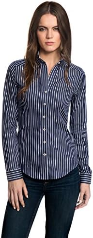 Embraer Women's Blouse Modern-fit 100% Cotton Kent Collar Long-Sleeve Striped Design Nice Elegant Ladies Fashion Stylish for Office Work, Formal and Casual Events