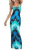 NORAME Women's Sexy Boho Maxi Dress for Evening Party Summer Straps Sundress (M, Blue)