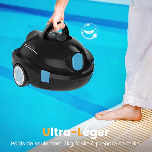 Robot Piscine, Robot Piscine sans Fil Y10 | Aspirateur Automatique et Puissant, 120 Minutes d'Autonomie & Auto-Stationnement, Conçu pour Bassins Enterrés et Piscines à Fond Plat jusqu'à 100 m²(Noir)