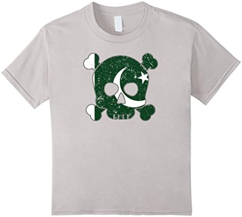 Kids Pakistan Flag Skulls T Shirt Pakistani Flag Shirt 6 Silver
