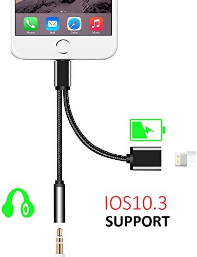 Adapter for iphone 7 Plus Headphone for iPhone 7 Adapter 2 in 1 Lightning Cable 3.5mm by IZERUO Aux Jack Audio Earphone Adapter for iPhone 7 Plus Support ios 10.3 (Black)