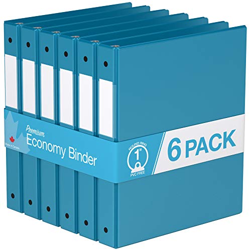 Premium Economy, Round Ring, Binder, 6 Pack (1", Turquoise Blue)