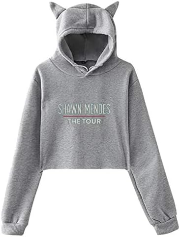Shawn Mendes Crop Top Hoodie for Women Girls Cute Cat Ear Hoodie Hooded Sweatshirt