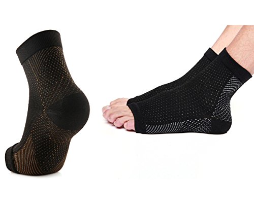 2pairs - Compression Socks Foot Sleeves, Plantar Fasciitis Ankle, Arch Braces & Supports (L/X-Large, Black & Copper)