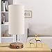 Hong-in USB Table Lamp with Dual USB Port, Solid Wood Desk Lamp, Minimalist Design Nightstand Lamp with Fabric Shade USB Charging Port for Bedroom, Living Room, Coffee Table (Bulb not Included)