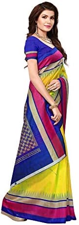 Pakistaniart Silk Kalamkari and Bhagalpuri Style Saree with Blouse Piece BELA Yellow