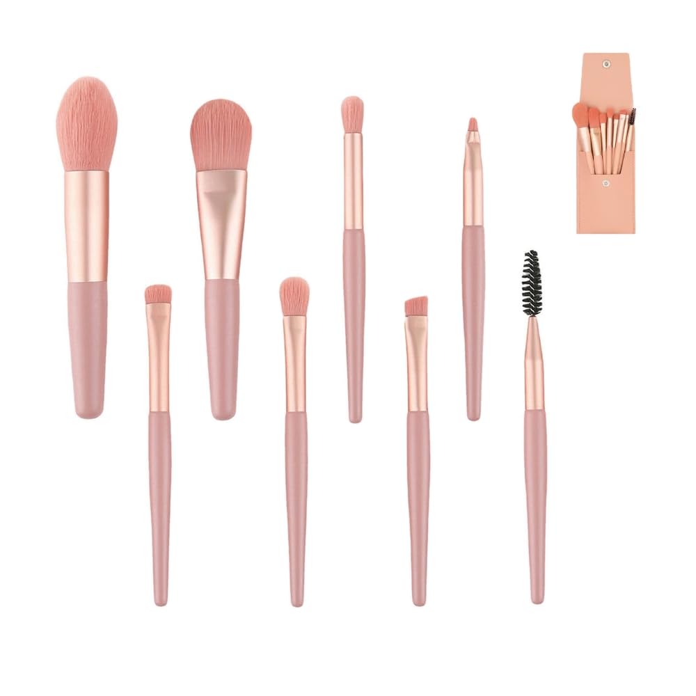 Makeup Brushes 8Pcs Makeup Brush Set Foundation Eyebrow Blush Brush Kit Vegan Friendly Travel size Face Make Up Brushes Set (Pink)