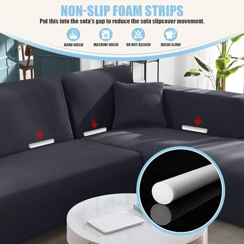 Sectional Couch Covers L Shape Sofa Covers Super Stretch 2pcs Sofa Slipcovers for 3 + 3 Seaters Sectional Chaise Slipcover with 2pcs Pillow Covers for Pets Kids, Dark Grey