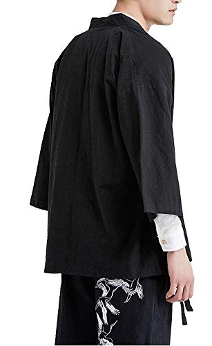 Hotmiss Men's Casual Kimono Cardigan Noragi Jackets Cloak Open Front Coat 2XL (Pure Black, XX-Large)