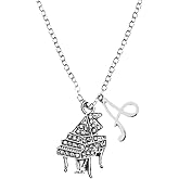 Personalized Piano Charm Necklace with Initial Charm, Piano Pendant Necklace, Pianist Jewelry for Women, Teens and Girls