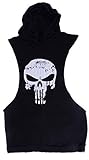 Panegy Men's Gym Hoodie Tank Top Sleeveless Skull Print Sport Fitness Tee - Black M