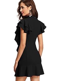 Floerns - Vestido de cóctel para mujer, corbata corta, manga corta, dobladillo con flecos