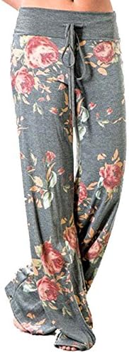 CHUIZI Women's Casual Floral Print Drawstring Wide Leg High Waist Pants