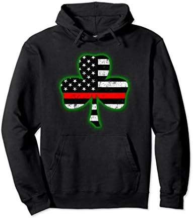 Unisex Irish Shamrock Thin Red Line Flag Hoodie for Firefighters XL: Black