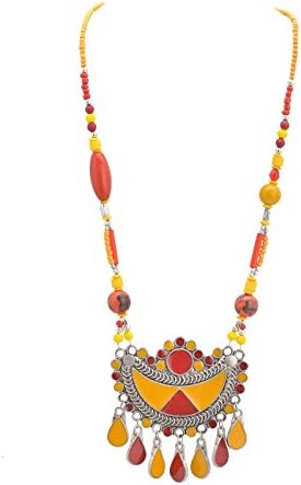 Necklace Afghani Pendant Oxidized Silver with Enamel Work for Women