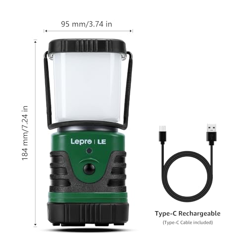 Lepro Pack de 2 Linterna LED Recargable 1000LM, Batería Recargable de 4400mAh, 4 Modos, Impermeable IP44, Lámpara de Camping para Senderismo, Pesca, Emergencia, Incluye Cable USB