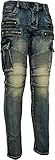 Angel Cola Men's Biker Slim Distressed Washed Cotton Cargo Jeans Vintage 32