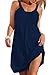 Camisunny Summer Beach Mini Dress Dresses for Women Beach Dress Sleeveless Round Neck Above Knee Length Pleated Size S Navy Blue