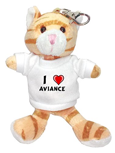 Brown Cat Plush Keychain with I Love Aviance (first name/surname/nickname)