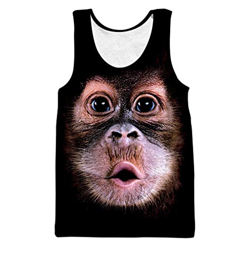 PIZOFF Unisex 3D Cartoon Print Casual Beach Hawaiian Sleeveless Cute Monkey Tees Workout Fitness Muscle Tank Top