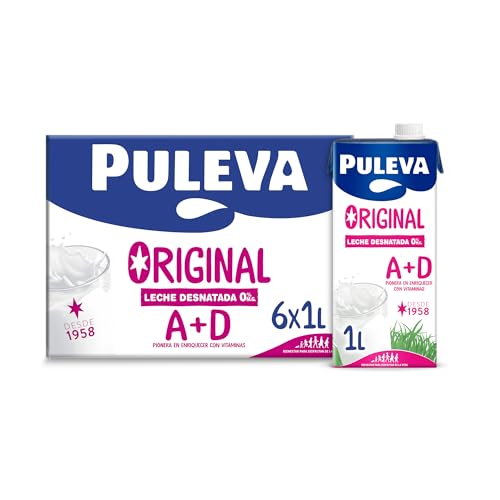 Original - Leche Desnatada con Vitaminas A y D - Sin Azúcar Añadido y Sin Gluten - Brik UHT Pack 6 x 1L