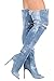 Liliana Barbara-13 Thigh High Over Knee Denim Distress Open Toe Stiletto Heel Boot