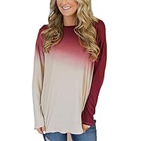 EULLA Women Fall Long Sleeve T-Shirt O-Neck Casual Knot Tunic Tops(Wine Red,S)