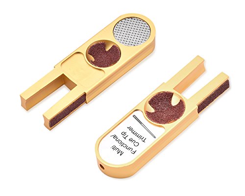 Ace Select Billiard Pool Cue Tip Shaper Tool, U Shaped 5 in 1 Scuffer Burnisher Multi Functional Cue Tip Trimmer for Cue Snooker Tips - Gold