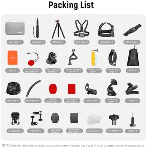 50 in 1 Action 5 Kit di Accessori per Fotocamere Compatibile con GoPro Hero 13 12 11 DJI OSMO 4 3 2 Insta360 X4 X3 SJCAM AKASO VicTsing APEMAN Campark Sony DV,Supporto Palo per Fotocamera GP-10
