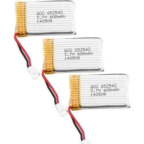 YUNIQUE GREEN-CLEAN-POWER - Set of 3 Rechargeable Lipo Batteries 600mAh 3.7V for Drones | Compatible with Syma X5, Cheerson CX-30W, Skytech M68, Wltoys F949 | Dimensions: 42x24.5x8.5 mm, Silver