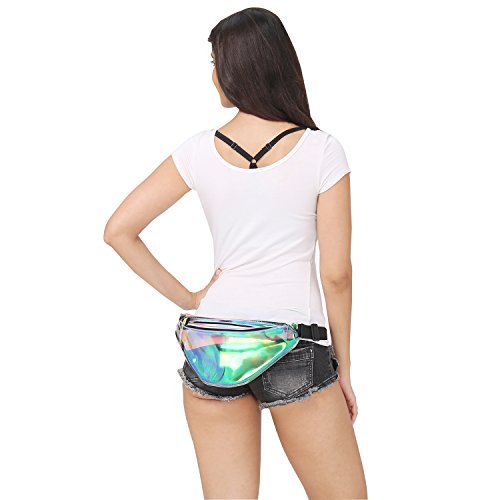Miracu Holographic Fanny Pack, 80s Fanny Packs for Women and Men, Shiny Waist Pack Bum Bag Fashion for Rave, Festival, Party, Travel (Clear Quicksand) - Thumbnail 7