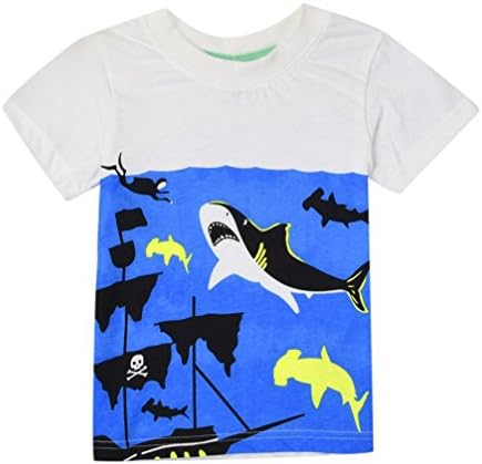 Putars Baby Clothing Boys&Girls Cotton Cartoon Shark Short Sleeve Tops T-Shirt