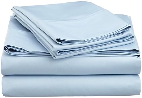 Luxury Sheets Trusted by The Biggest Hotels, Light Blue Solid 600 Thread Count 4PC Queen Bed Sheet Set 100% Egyptian Cotton, Sateen Solid, 24 Inches Deep Pocket.
